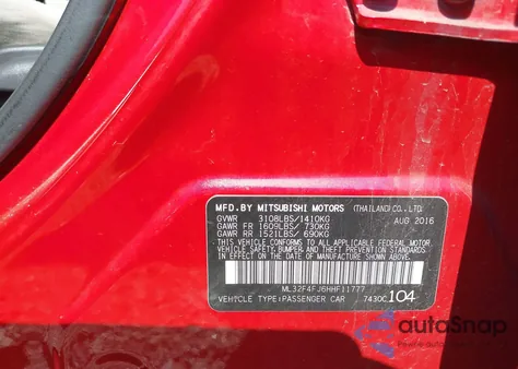 2017 Mitsubishi Mirage G4 Se из США, поврежденный, VIN ML32F4FJ6HHF11777